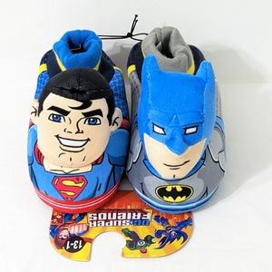 DC Comics Batman Superman Kids Plush 3D Head Sock Top Slippers, Size 13-1,NWT